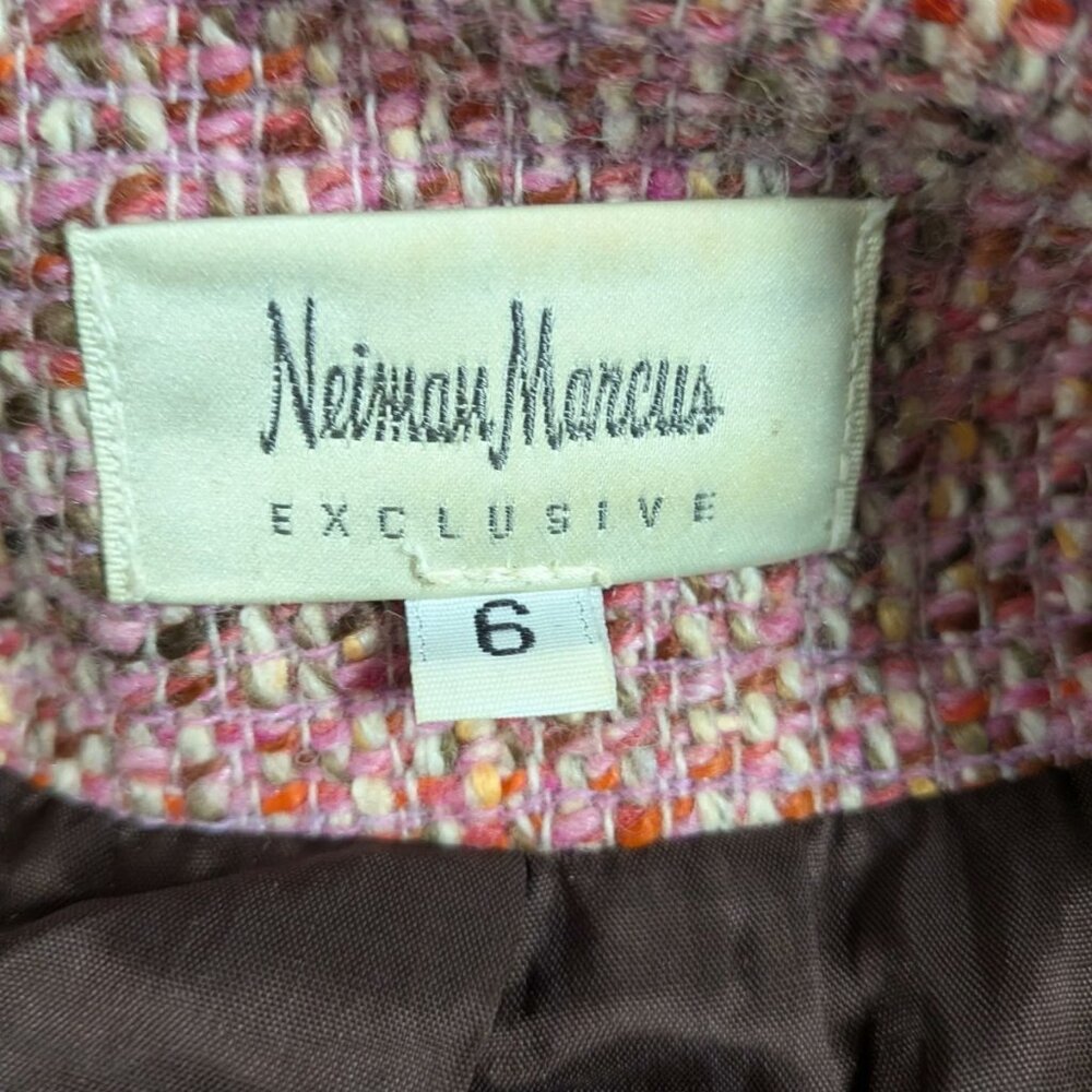 VTG Neiman Marcus Exclusive  Pink Tweed Wool Blend Lined Blazer - Picture 3 of 6